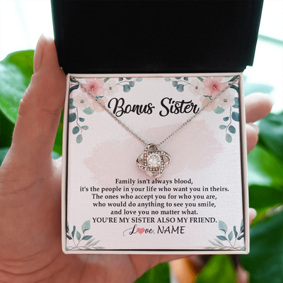 Love Knot Necklace | Personalized To My Bonus Sister Necklace You're My Sister Also My Friend Sister Pendant Jewelry Wedding Birthday Christmas Customized Gift Box Message Card | teecentury