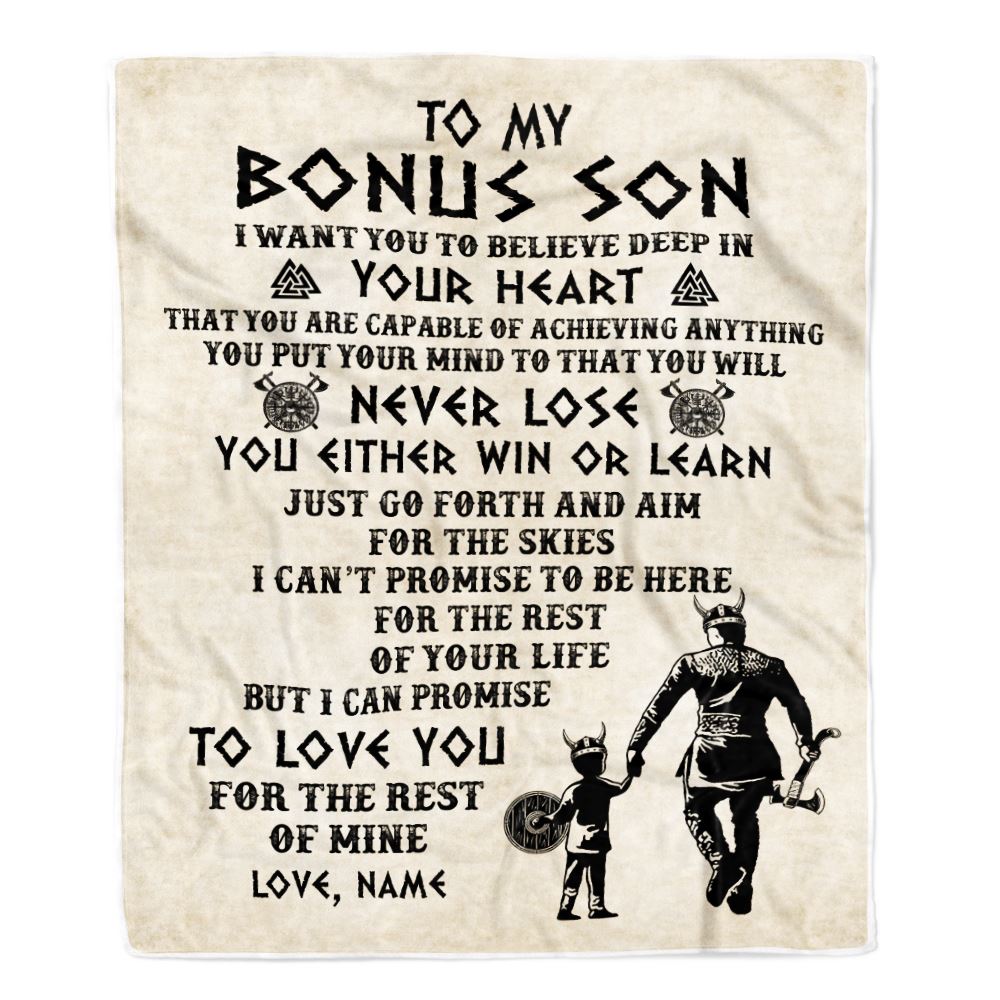 Personalized To My Bonus Son Blanket From Step Dad You Will Never Lose Viking Stepson Birthday Graduation Christmas Customized Fleece Blanket | teecentury