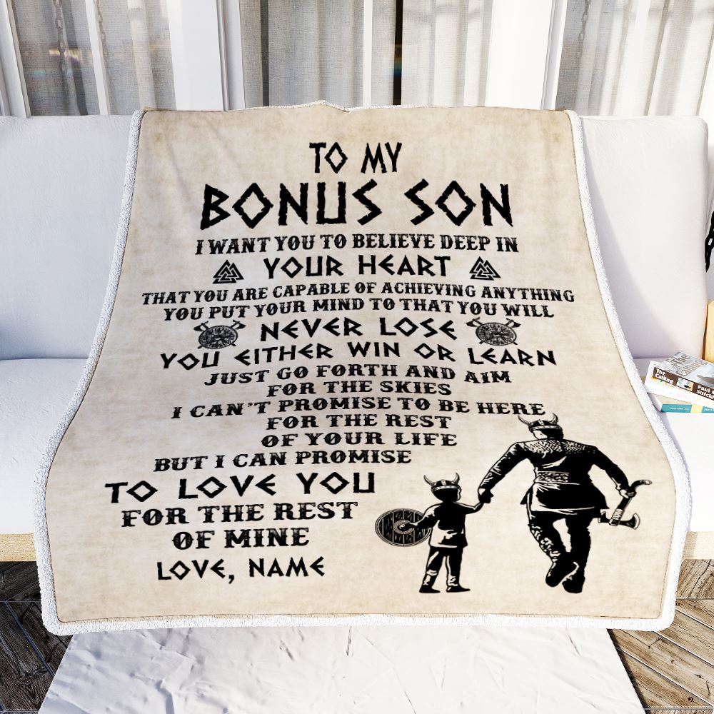 Personalized To My Bonus Son Blanket From Step Dad You Will Never Lose Viking Stepson Birthday Graduation Christmas Customized Fleece Blanket | teecentury