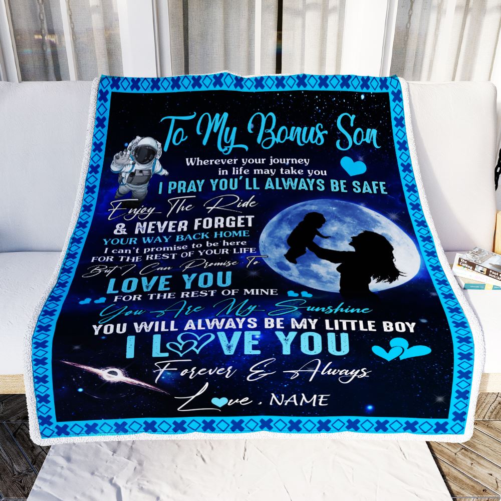 Personalized To My Bonus Son Blanket From Stepmother Wherever Your Journey My Little Boy Stepson Birthday Christmas Customized Fleece Blanket | teecentury