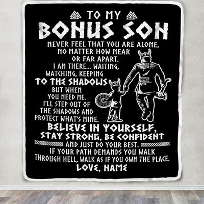 Personalized To My Bonus Son Blanket Viking Never Feel You Are Alone Scandinavian Runes Viking Stepson Birthday Christmas Customized Bed Fleece Blanket | teecentury