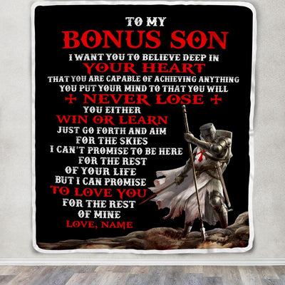 Personalized To My Bonus Son Knight Templar Blanket From Stepfather You Will Never Lose Stepson Birthday Christmas Customized Fleece Blanket | teecentury