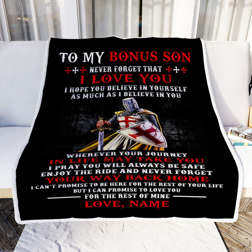 Personalized To My Bonus Son Knight Templar Blanket From Stepmom Stepdad Never Forget That I Love You Stepson Birthday Christmas Customized Fleece Blanket | teecentury
