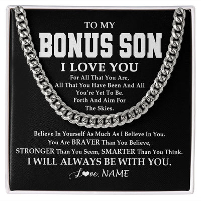 Cuban Link Chain Necklace | Personalized To My Bonus Son Necklace Cuban From Stepmom Stepdad Believe In Yourself Stepson Birthday Christmas Customized Gift Box Message Card | teecentury