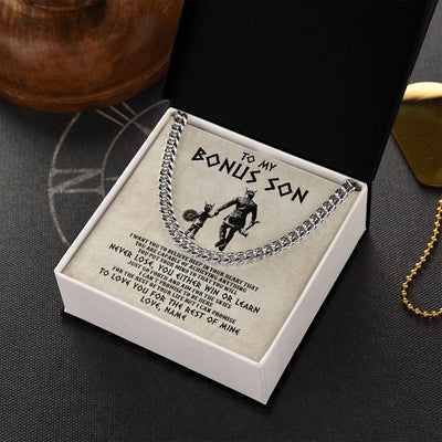 Cuban Link Chain Necklace | Personalized To My Bonus Son Necklace From Stepdad You Will Never Lose Viking Stepson Birthday Graduation Christmas Customized Gift Box Message Card | teecentury