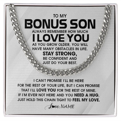 Cuban Link Chain Necklace | Personalized To My Bonus Son Necklace From Stepmom Stepdad Always Remember I Love You Stepson Birthday Christmas Customized Gift Box Message Card | teecentury