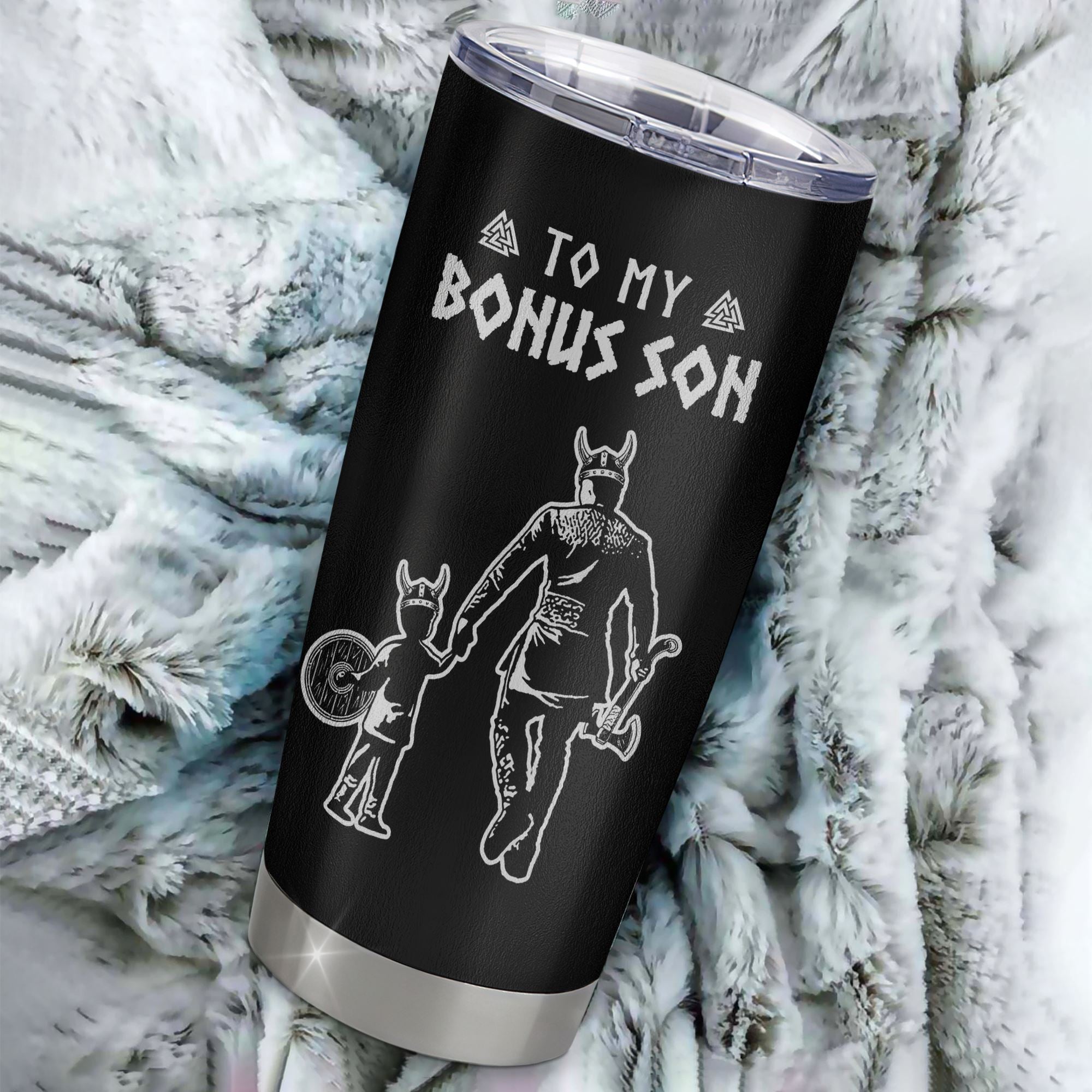 Personalized To My Bonus Son Tumbler Viking Stainless Steel Cup Never Feel You Are Alone Scandinavian Runes Viking Stepson Birthday Christmas Travel Mug | teecentury