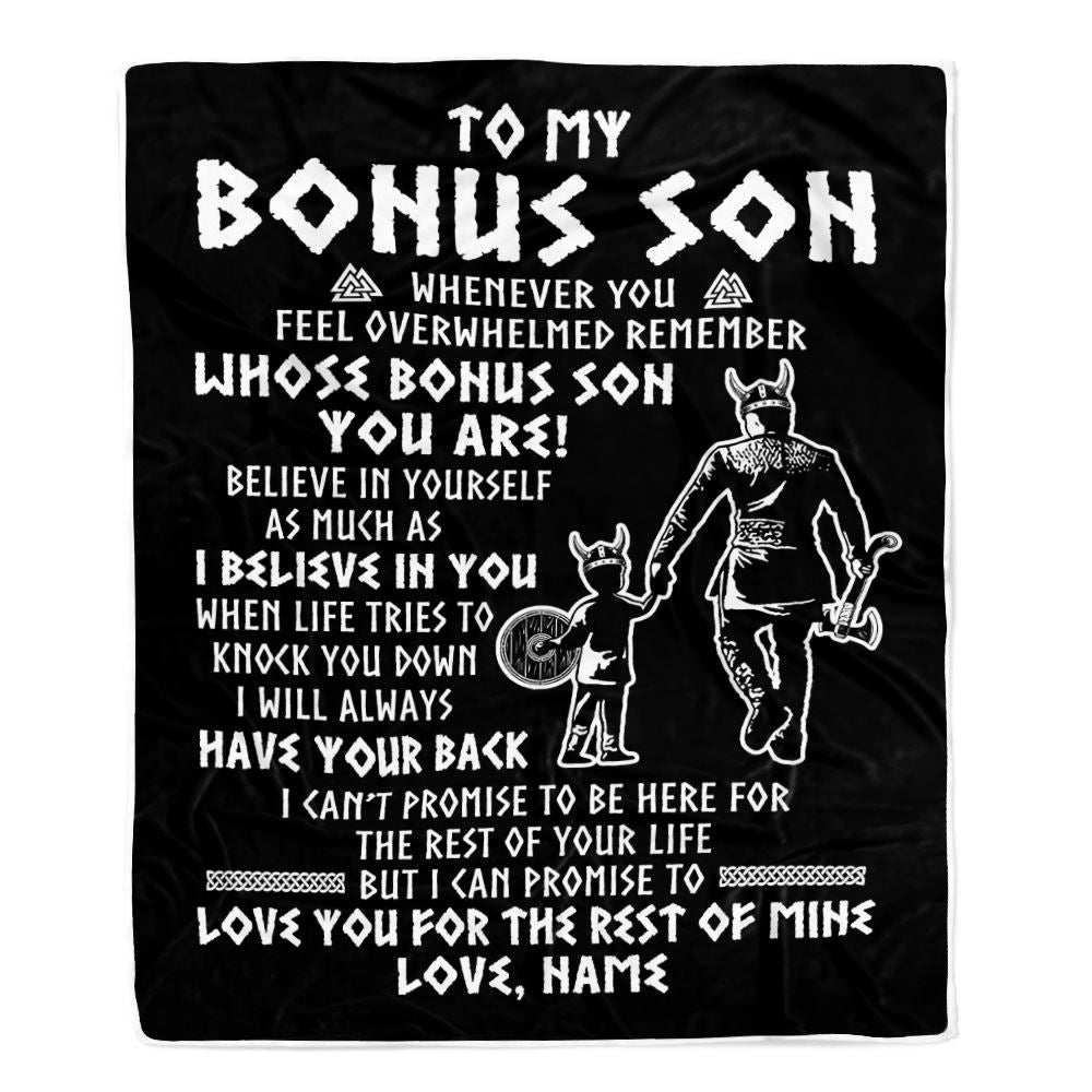 Personalized To My Bonus Son Viking Blanket From Step Dad Whenever You Feel Overwhelmed Stepson Birthday Christmas Customized Bed Fleece Blanket | teecentury