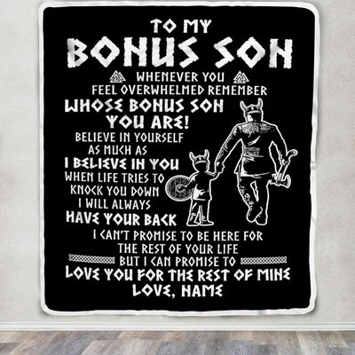 Personalized To My Bonus Son Viking Blanket From Step Dad Whenever You Feel Overwhelmed Stepson Birthday Christmas Customized Bed Fleece Blanket | teecentury