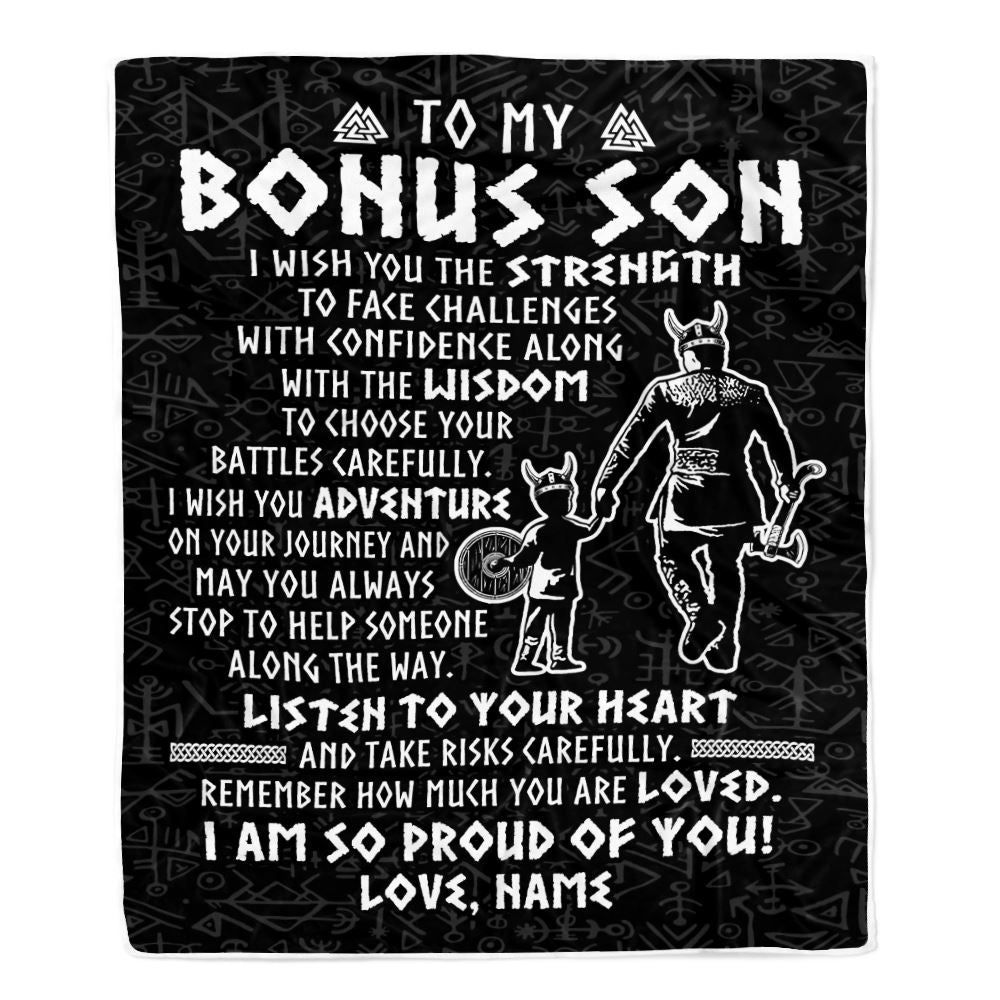 Personalized To My Bonus Son Viking Blanket From Stepdad I Am So Proud Of You Runes Viking Stepson Birthday Christmas Customized Bed Fleece Blanket | teecentury