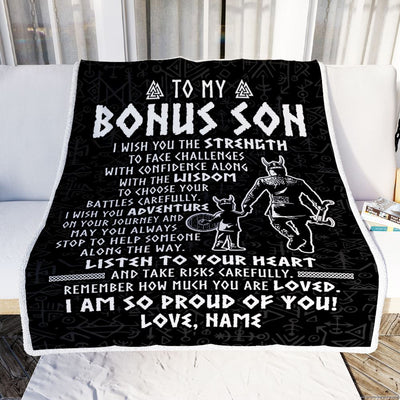 Personalized To My Bonus Son Viking Blanket From Stepdad I Am So Proud Of You Runes Viking Stepson Birthday Christmas Customized Bed Fleece Blanket | teecentury