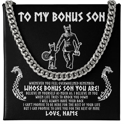 Cuban Link Chain Necklace | Personalized To My Bonus Son Viking Necklace From Step Dad Whenever You Feel Overwhelmed Stepson Birthday Christmas Customized Gift Box Message Card | teecentury