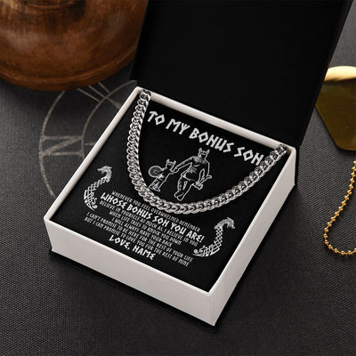Cuban Link Chain Necklace | Personalized To My Bonus Son Viking Necklace From Step Dad Whenever You Feel Overwhelmed Stepson Birthday Christmas Customized Gift Box Message Card | teecentury