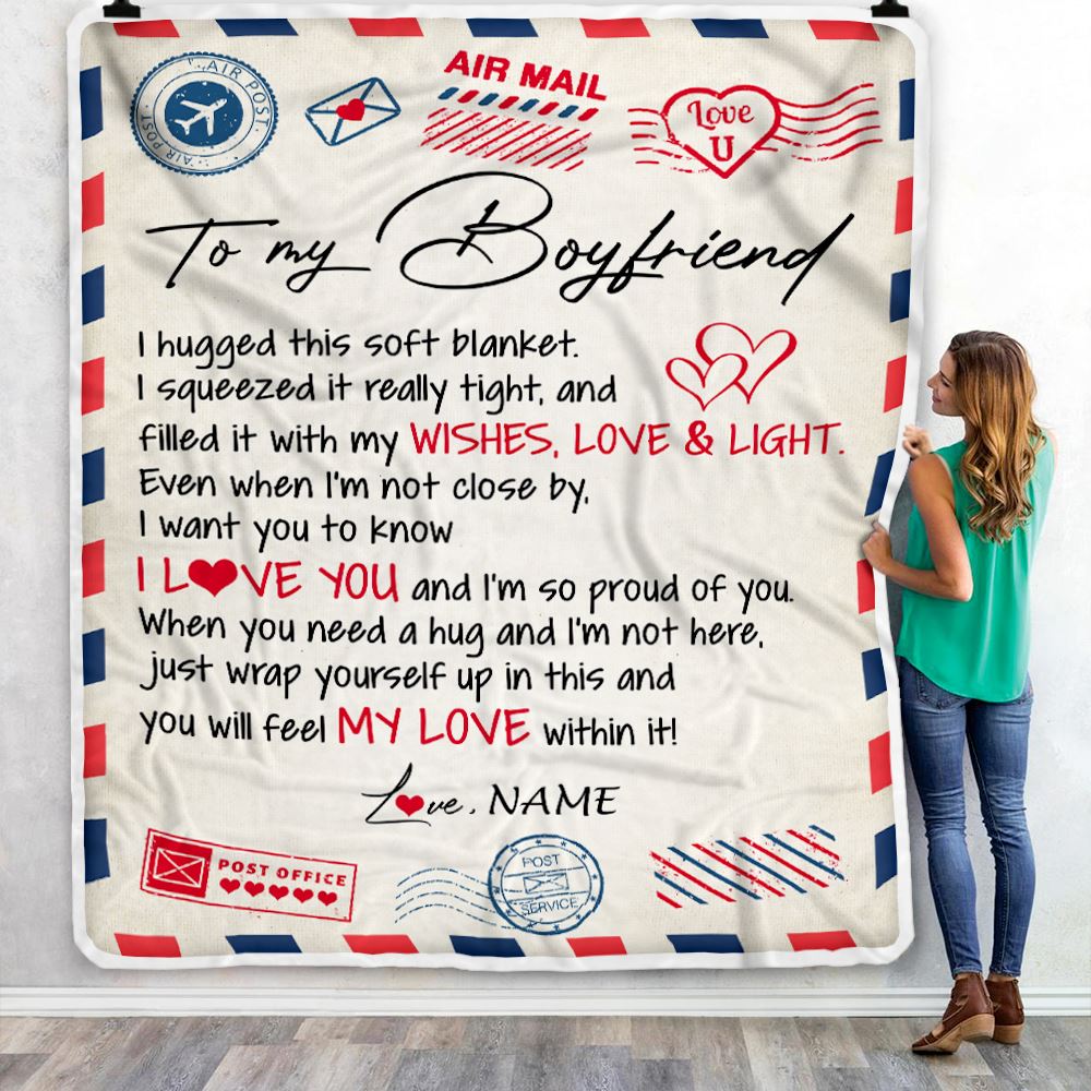 Personalized To My Boyfriend Blanket Air Mail Letter I Love You Boyfriend For Him Birthday Valentines Day Christmas Fleece Throw Blanket | teecentury