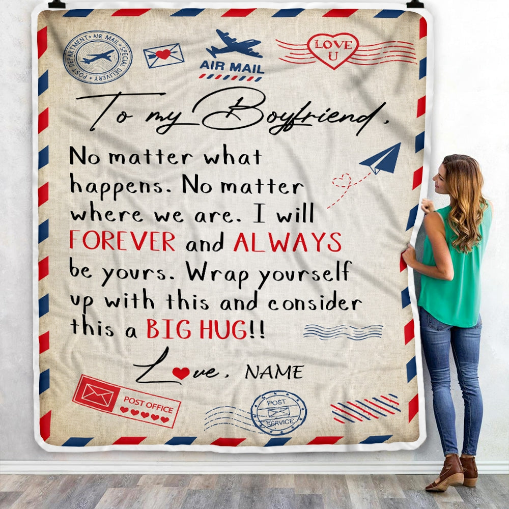 Personalized To My Boyfriend Blanket From Girlfriend Big Hug Air Mail Letter Boyfriend Birthday Valentine's Day Christmas Gift Bed Fleece Throw Blanket Blanket | Teecentury.com