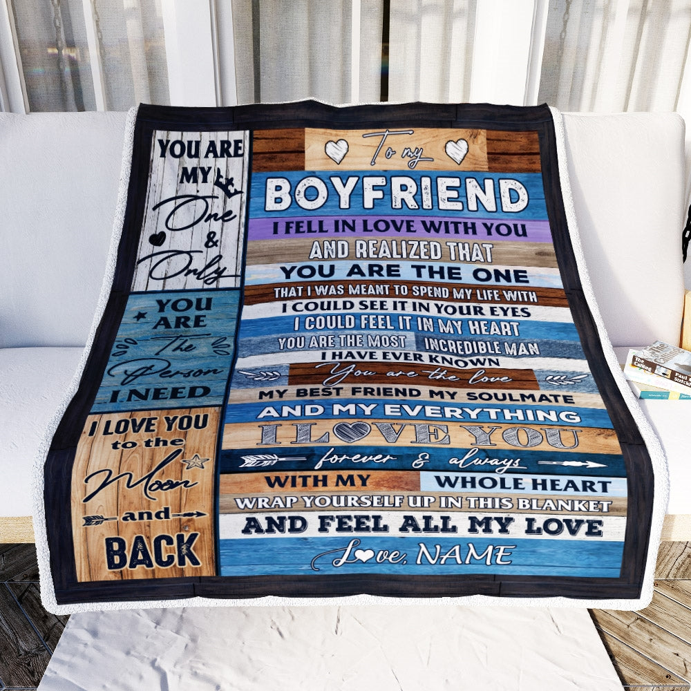 Personalized To My Boyfriend Blanket From Girlfriend Wood I Fell In Love With You Boyfriend Anniversary Valentines Day Wedding Christmas Fleece Throw Blanket Blanket | Teecentury.com