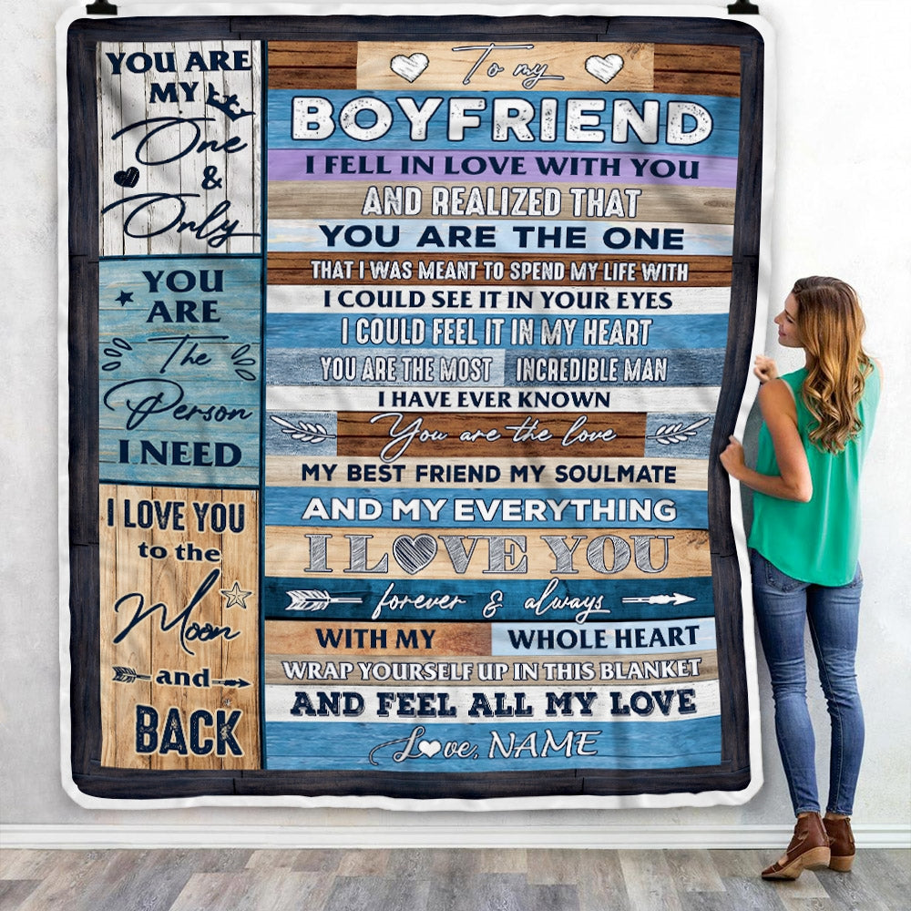 Personalized To My Boyfriend Blanket From Girlfriend Wood I Fell In Love With You Boyfriend Anniversary Valentines Day Wedding Christmas Fleece Throw Blanket Blanket | Teecentury.com