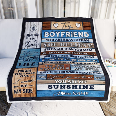 Personalized To My Boyfriend Blanket From Girlfriend Wood You Are My Sunshine I Love You Boyfriend Anniversary Valentines Day Christmas Fleece Throw Blanket | teecentury