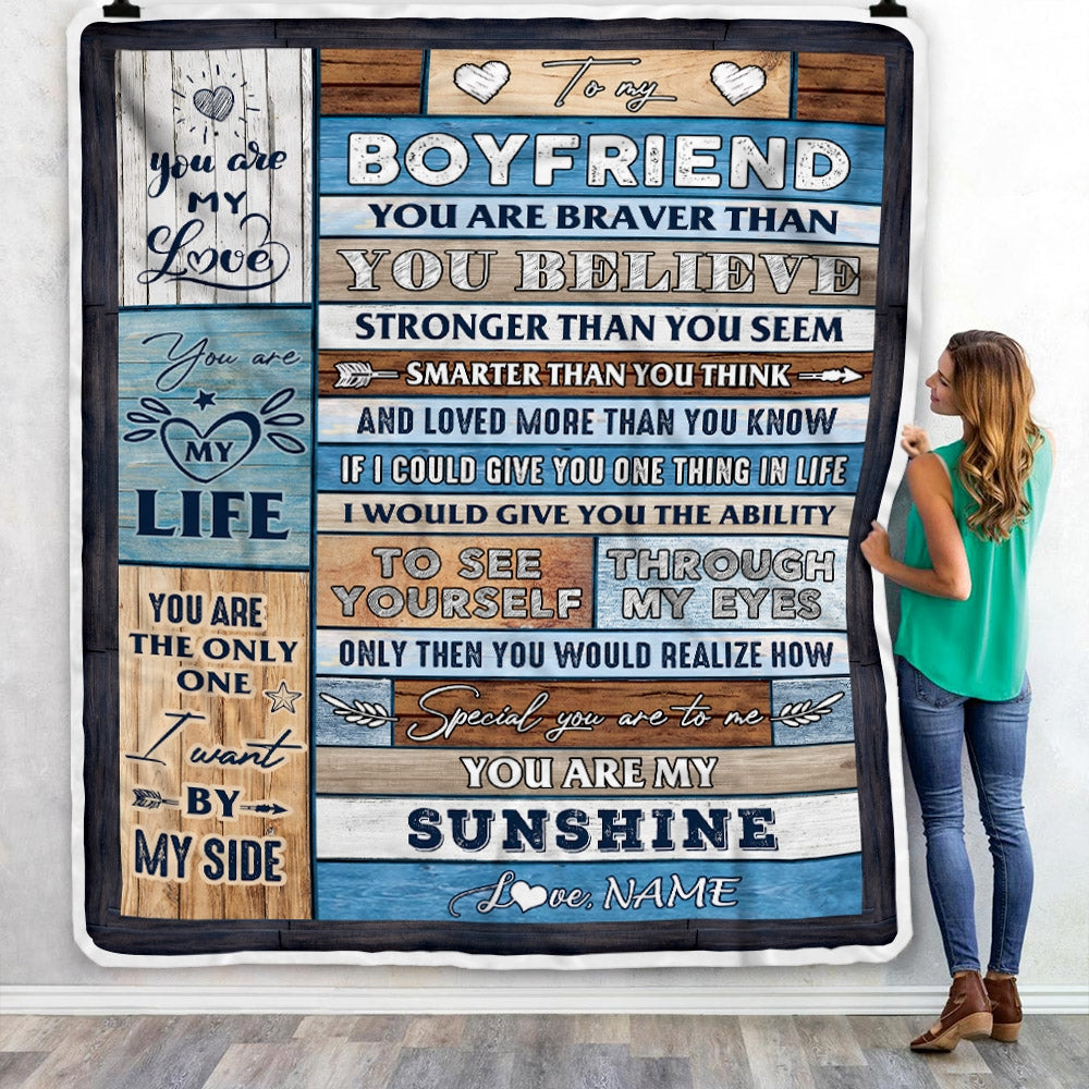 Personalized To My Boyfriend Blanket From Girlfriend Wood You Are My Sunshine I Love You Boyfriend Anniversary Valentines Day Christmas Fleece Throw Blanket | teecentury