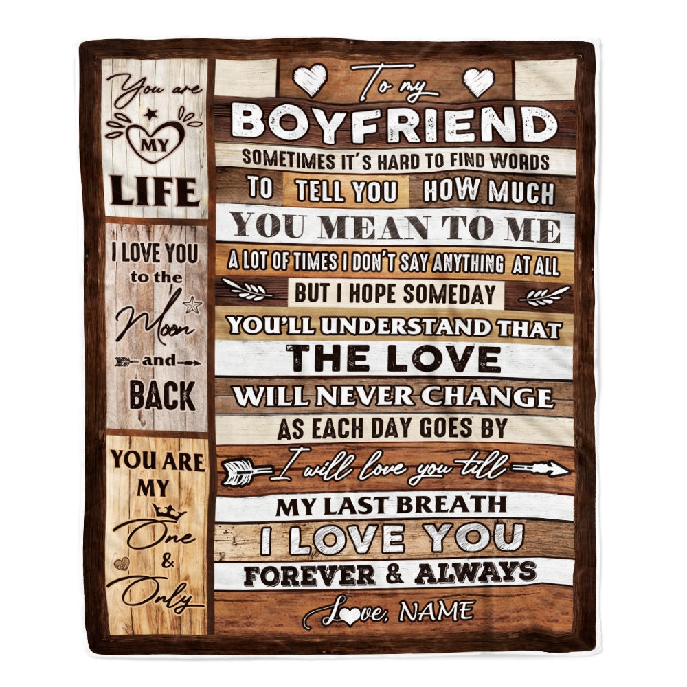 Personalized To My Boyfriend Blanket From Girlfriend Wood You Meaning To Me Love You Boyfriend Anniversary Valentines Day For Her Christmas Fleece Blanket Blanket | Teecentury.com