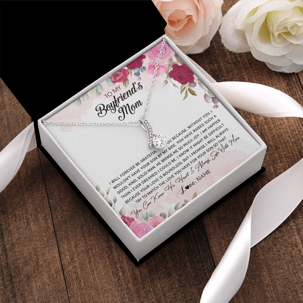 Alluring Beauty Necklace | Personalized To My Boyfriend's Mom Necklace Flower Forever Be Grateful Boyfriend's Mom Birthday Mother's Day Pendant Jewelry Customized Gift Box Message Card | teecentury