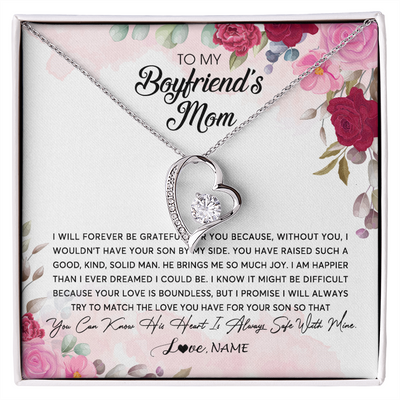 Forever Love Necklace | Personalized To My Boyfriend's Mom Necklace Flower Forever Be Grateful Boyfriend's Mom Birthday Mother's Day Pendant Jewelry Customized Gift Box Message Card | teecentury