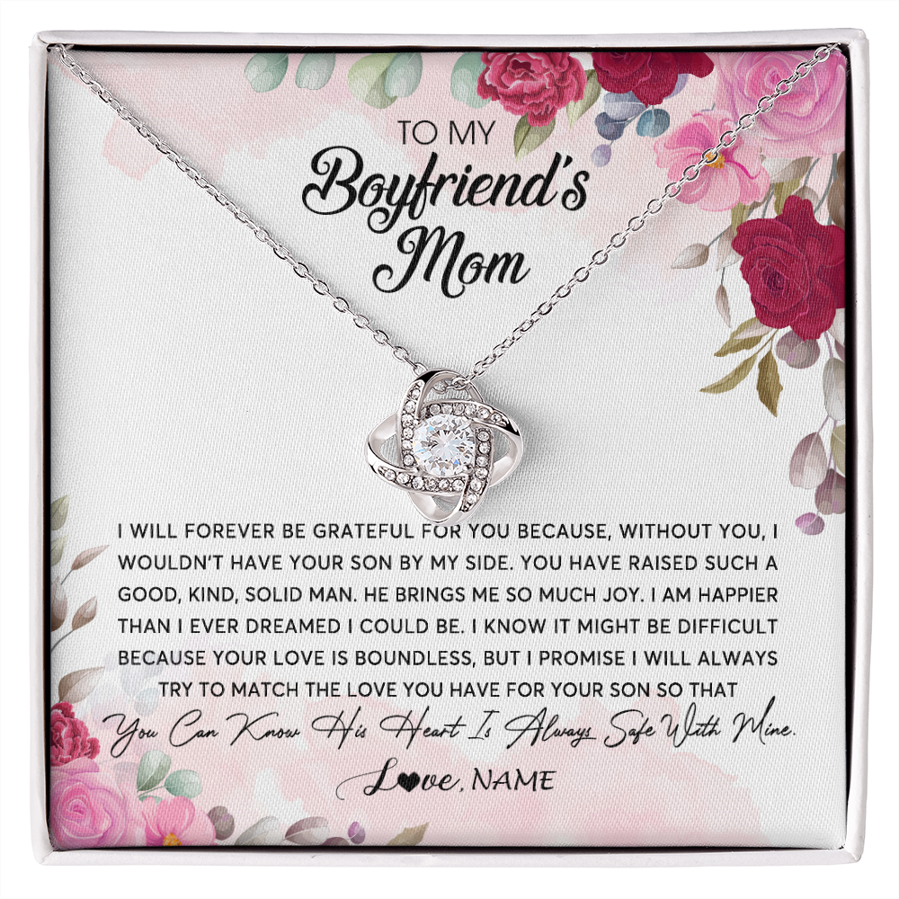 Love Knot Necklace | Personalized To My Boyfriend's Mom Necklace Flower Forever Be Grateful Boyfriend's Mom Birthday Mother's Day Pendant Jewelry Customized Gift Box Message Card | teecentury