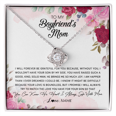 Love Knot Necklace | Personalized To My Boyfriend's Mom Necklace Flower Forever Be Grateful Boyfriend's Mom Birthday Mother's Day Pendant Jewelry Customized Gift Box Message Card | teecentury