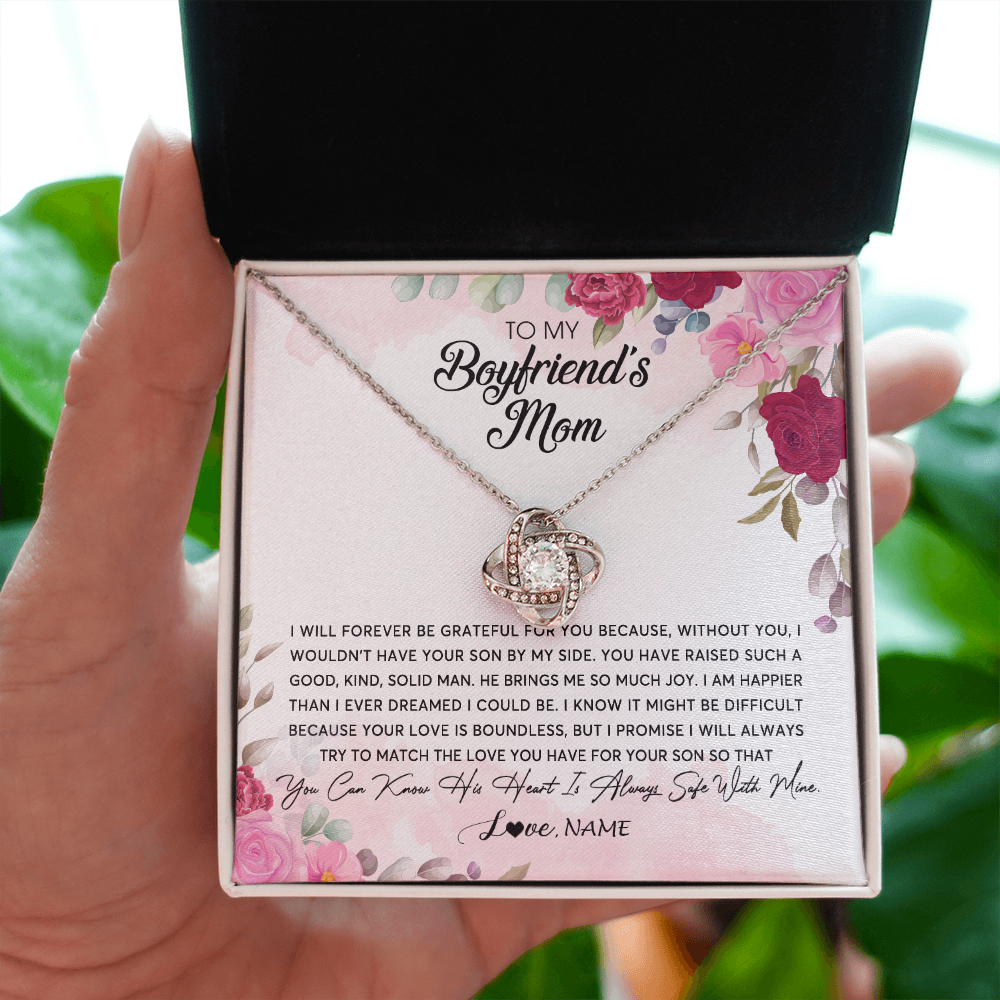 Love Knot Necklace | Personalized To My Boyfriend's Mom Necklace Flower Forever Be Grateful Boyfriend's Mom Birthday Mother's Day Pendant Jewelry Customized Gift Box Message Card | teecentury