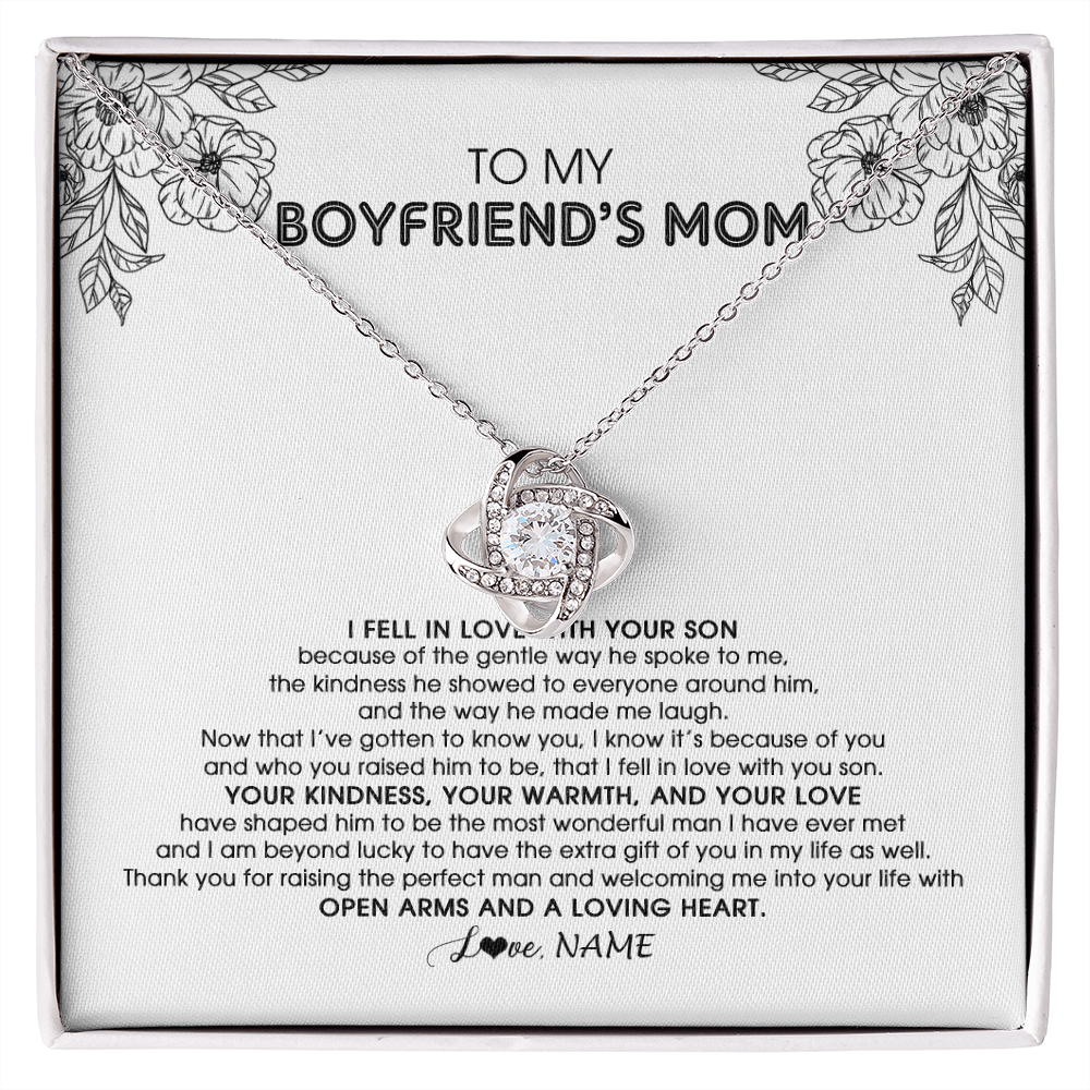 Love Knot Necklace | Personalized To My Boyfriend's Mom Necklace I Fell In Love With Your Son Boyfriends Mom Mother's Day Birthday Pendant Jewelry Customized Gift Box Message Card | teecentury