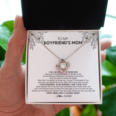 Love Knot Necklace | Personalized To My Boyfriend's Mom Necklace I Fell In Love With Your Son Boyfriends Mom Mother's Day Birthday Pendant Jewelry Customized Gift Box Message Card | teecentury
