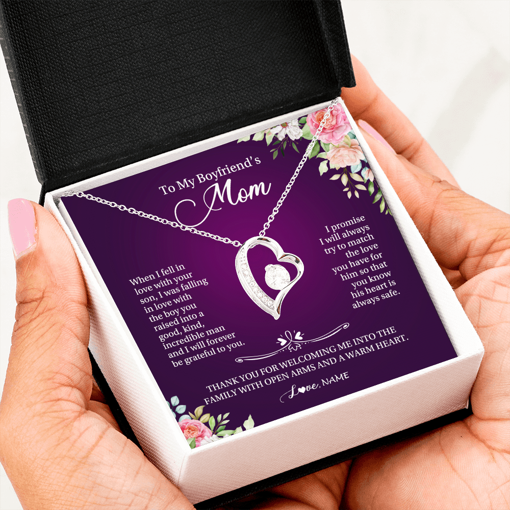 Forever Love Necklace | Personalized To My Boyfriend's Mom Necklace I Will Forever Be Grateful To You Boyfriend's Mom Mother's Day Pendant Jewelry Customized Gift Box Message Card | teecentury