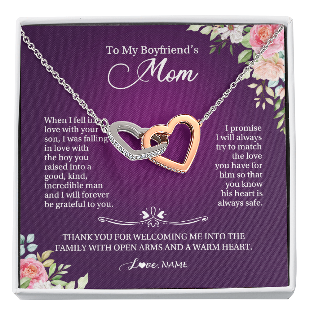 Interlocking Hearts Necklace | Personalized To My Boyfriend's Mom Necklace I Will Forever Be Grateful To You Boyfriend's Mom Mother's Day Pendant Jewelry Customized Gift Box Message Card | teecentury