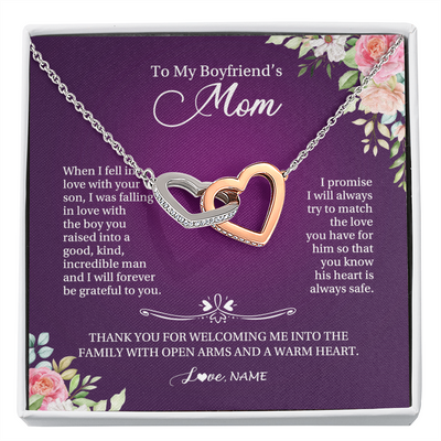 Interlocking Hearts Necklace | Personalized To My Boyfriend's Mom Necklace I Will Forever Be Grateful To You Boyfriend's Mom Mother's Day Pendant Jewelry Customized Gift Box Message Card | teecentury