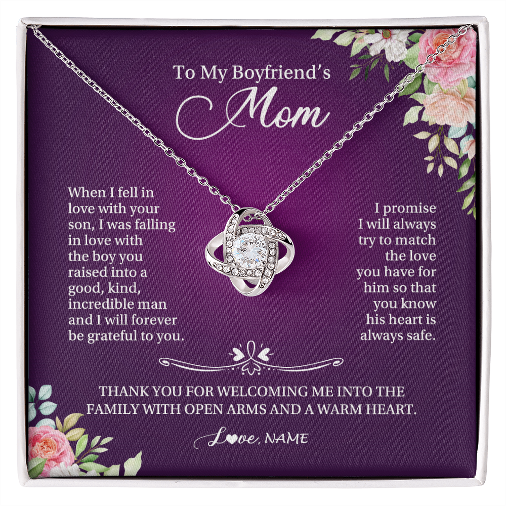 Love Knot Necklace | Personalized To My Boyfriend's Mom Necklace I Will Forever Be Grateful To You Boyfriend's Mom Mother's Day Pendant Jewelry Customized Gift Box Message Card | teecentury