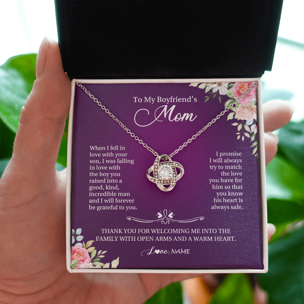 Love Knot Necklace | Personalized To My Boyfriend's Mom Necklace I Will Forever Be Grateful To You Boyfriend's Mom Mother's Day Pendant Jewelry Customized Gift Box Message Card | teecentury