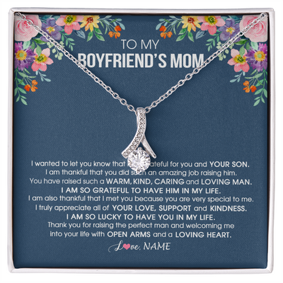 Alluring Beauty Necklace | Personalized To My Boyfriend's Mom Necklace I am Grateful For You And Your Son Boyfriend's Mom Mother's Day Birthday Jewelry Customized Gift Box Message Card | teecentury