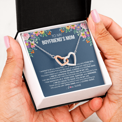 Interlocking Hearts Necklace | Personalized To My Boyfriend's Mom Necklace I am Grateful For You And Your Son Boyfriend's Mom Mother's Day Birthday Jewelry Customized Gift Box Message Card | teecentury