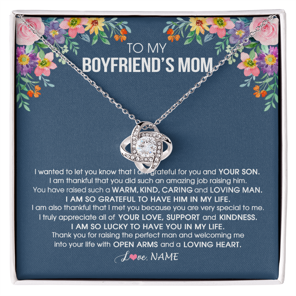 Love Knot Necklace | Personalized To My Boyfriend's Mom Necklace I am Grateful For You And Your Son Boyfriend's Mom Mother's Day Birthday Jewelry Customized Gift Box Message Card | teecentury