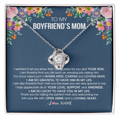 Love Knot Necklace | Personalized To My Boyfriend's Mom Necklace I am Grateful For You And Your Son Boyfriend's Mom Mother's Day Birthday Jewelry Customized Gift Box Message Card | teecentury