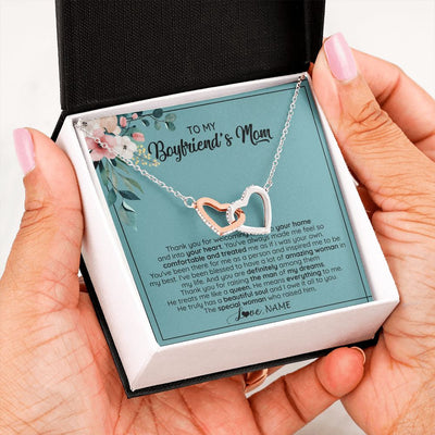 Interlocking Hearts Necklace | Personalized To My Boyfriend's Mom Necklace Thank You For Creating My Best Friend Jewelry Birthday Anniversary Wedding Day Christmas Customized Message Card | teecentury