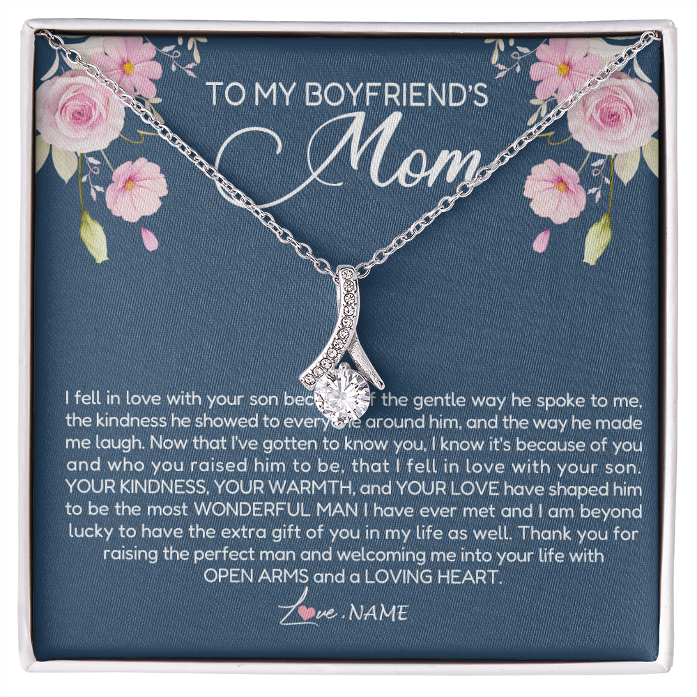 Alluring Beauty Necklace | Personalized To My Boyfriend's Mom Necklace Thank You For Raising The Perfect Man Boyfriend's Mom Mother's Day Pendant Jewelry Customized Gift Box Message Card | teecentury