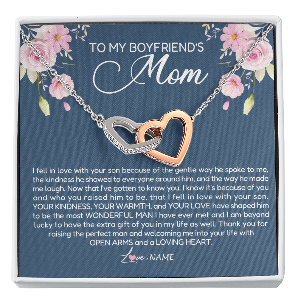 Interlocking Hearts Necklace | Personalized To My Boyfriend's Mom Necklace Thank You For Raising The Perfect Man Boyfriend's Mom Mother's Day Pendant Jewelry Customized Gift Box Message Card | teecentury