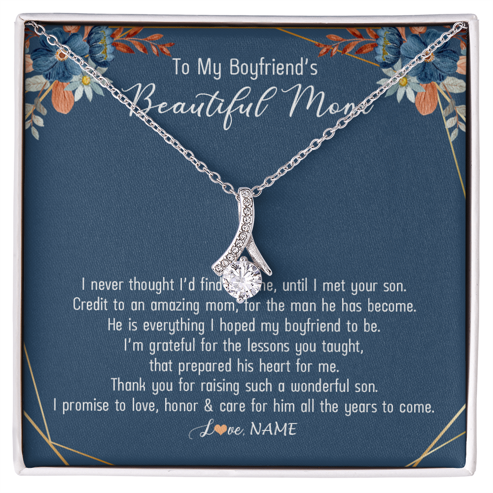 Alluring Beauty Necklace | Personalized To My Boyfriend's Mom Necklace Thank You For Raising Wonderful Son Boyfriend's Mom Mother's Day Pendant Jewelry Customized Gift Box Message Card | teecentury