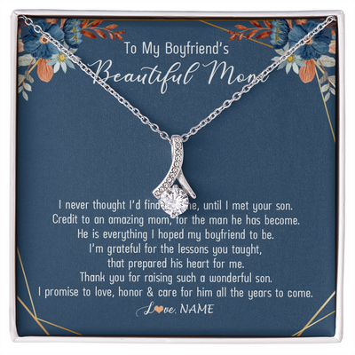 Alluring Beauty Necklace | Personalized To My Boyfriend's Mom Necklace Thank You For Raising Wonderful Son Boyfriend's Mom Mother's Day Pendant Jewelry Customized Gift Box Message Card | teecentury
