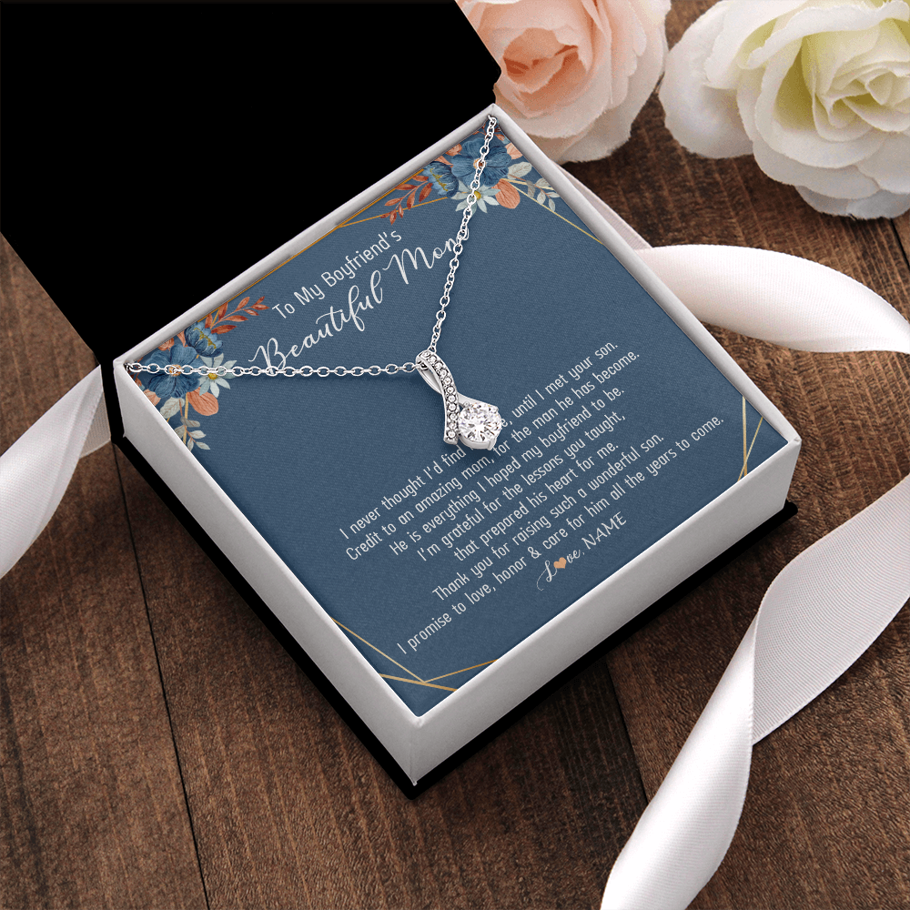 Alluring Beauty Necklace | Personalized To My Boyfriend's Mom Necklace Thank You For Raising Wonderful Son Boyfriend's Mom Mother's Day Pendant Jewelry Customized Gift Box Message Card | teecentury