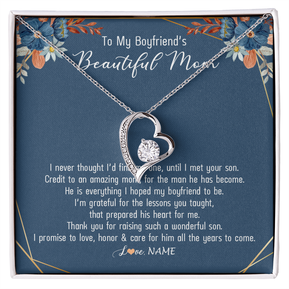 Forever Love Necklace | Personalized To My Boyfriend's Mom Necklace Thank You For Raising Wonderful Son Boyfriend's Mom Mother's Day Pendant Jewelry Customized Gift Box Message Card | teecentury