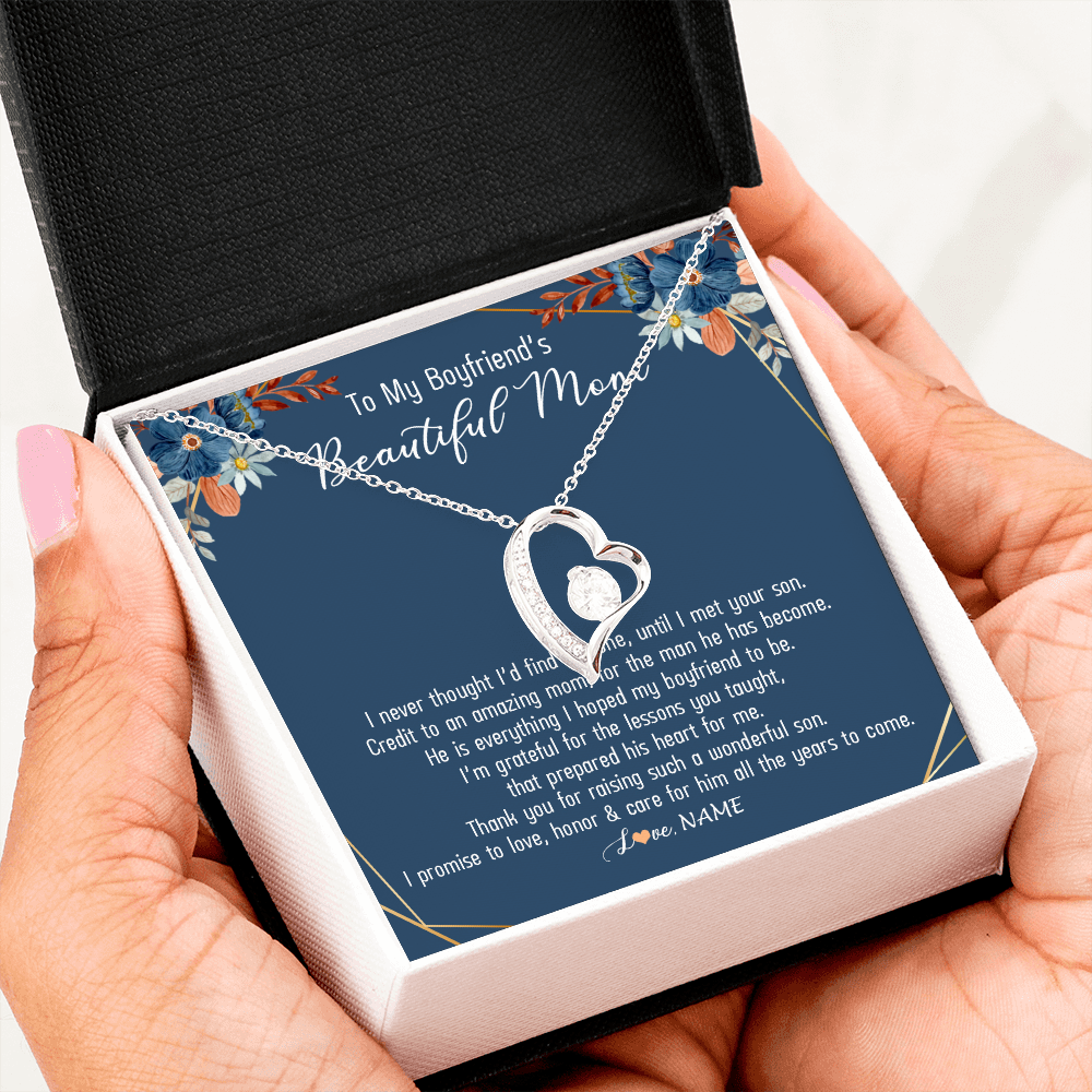 Forever Love Necklace | Personalized To My Boyfriend's Mom Necklace Thank You For Raising Wonderful Son Boyfriend's Mom Mother's Day Pendant Jewelry Customized Gift Box Message Card | teecentury