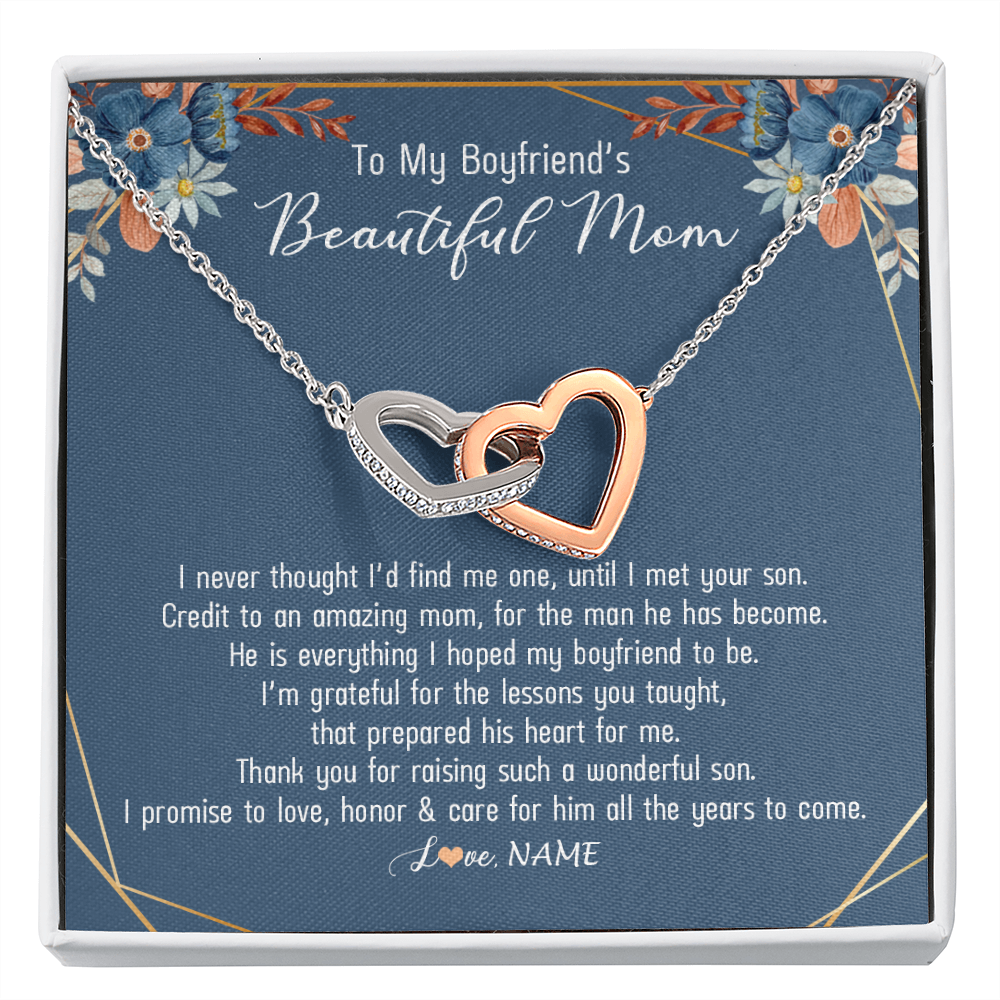 Interlocking Hearts Necklace | Personalized To My Boyfriend's Mom Necklace Thank You For Raising Wonderful Son Boyfriend's Mom Mother's Day Pendant Jewelry Customized Gift Box Message Card | teecentury