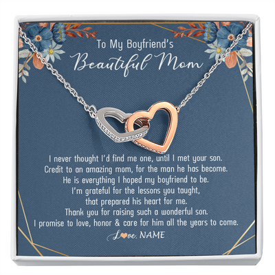 Interlocking Hearts Necklace | Personalized To My Boyfriend's Mom Necklace Thank You For Raising Wonderful Son Boyfriend's Mom Mother's Day Pendant Jewelry Customized Gift Box Message Card | teecentury